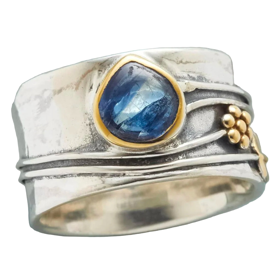 Anel Boho em Prata com Pedra Azul
