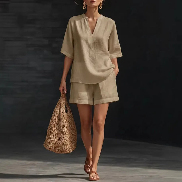 Liorna | Blusa de Manga Longa com Cordão e Shorts com Babados