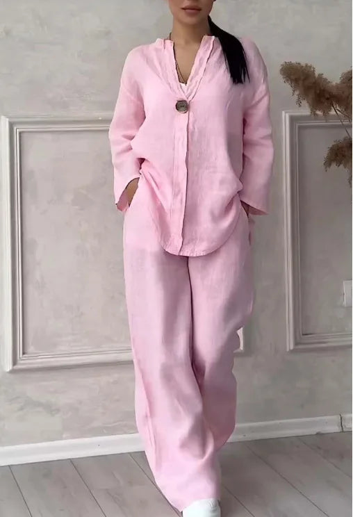 Mariana | Conjunto de Top Casual com Decote em V e Calças de Perna Larga