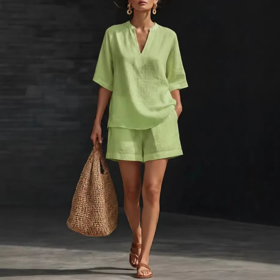 Liorna | Blusa de Manga Longa com Cordão e Shorts com Babados