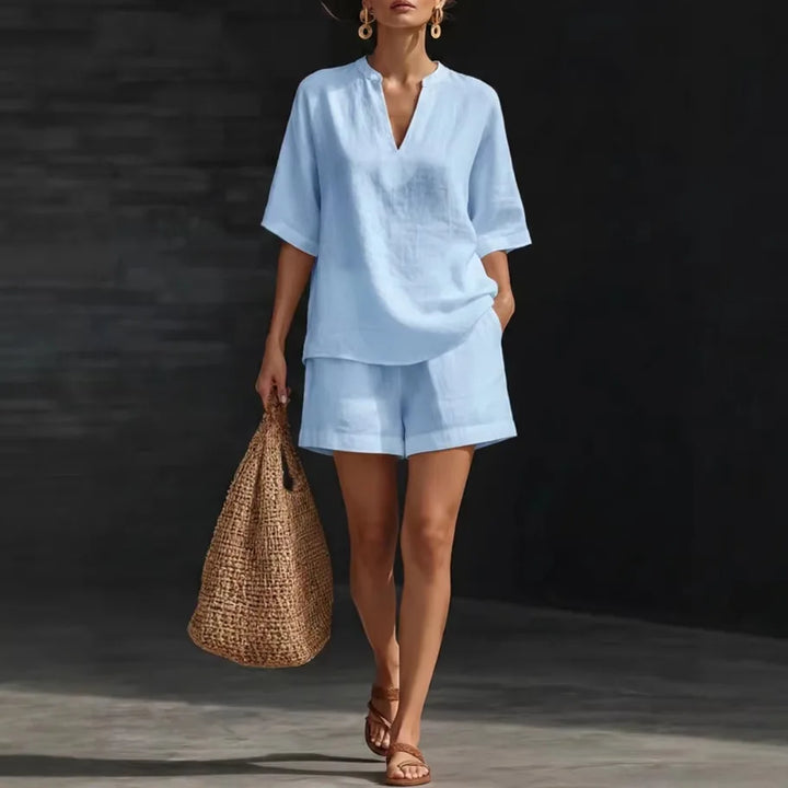 Liorna | Blusa de Manga Longa com Cordão e Shorts com Babados