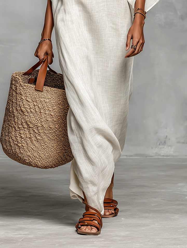 Aveline™ | Vestido Maxi Ombro a Ombro com Mangas Morcego