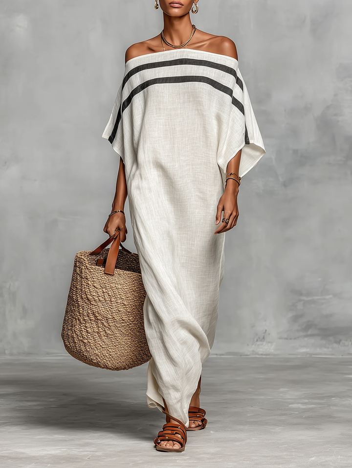 Aveline™ | Vestido Maxi Ombro a Ombro com Mangas Morcego