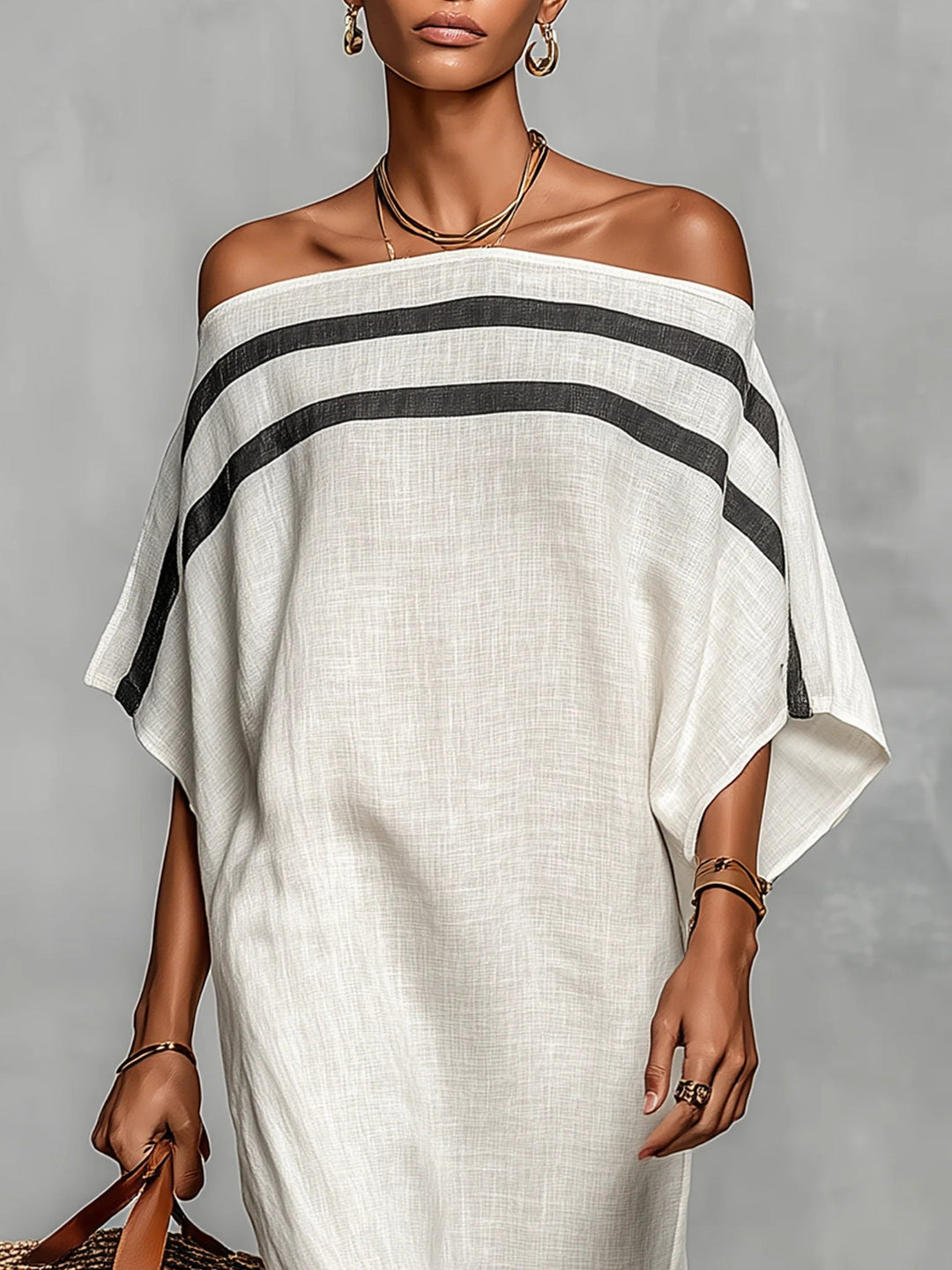 Aveline™ | Vestido Maxi Ombro a Ombro com Mangas Morcego