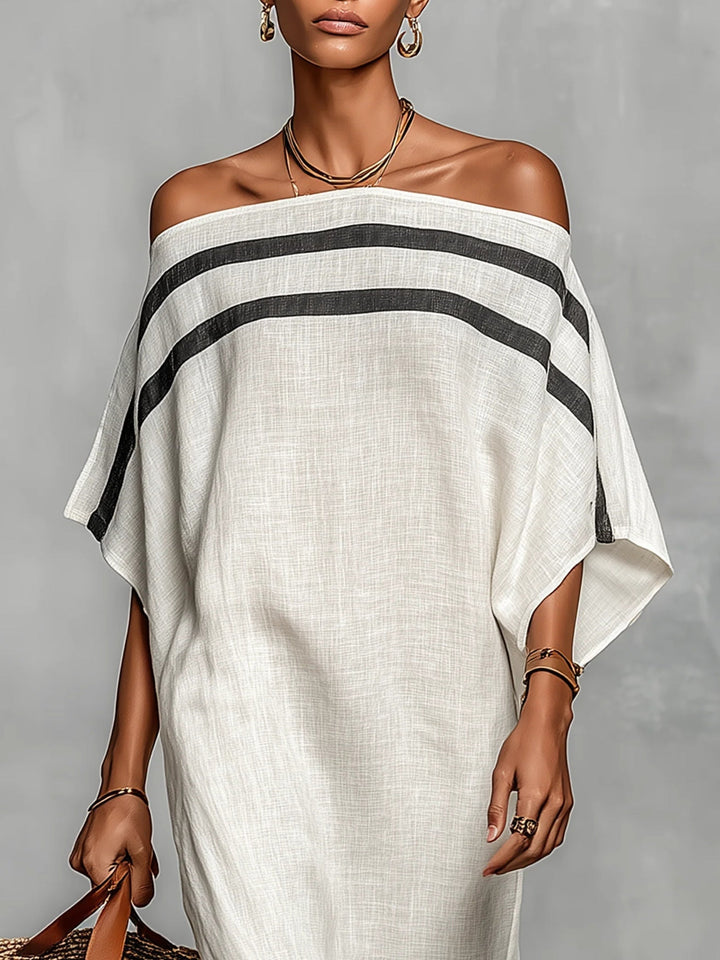 Aveline™ | Vestido Maxi Ombro a Ombro com Mangas Morcego