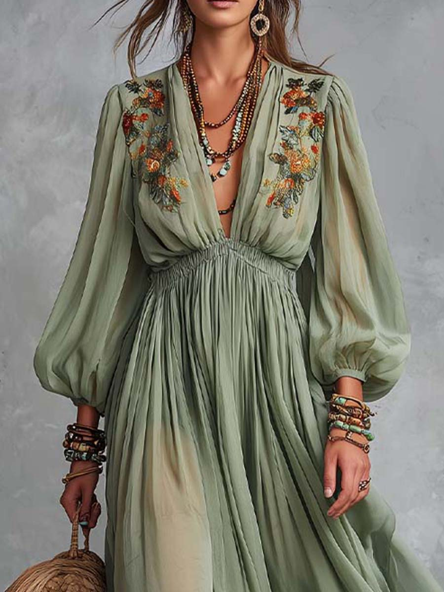Élodine™ | Vestido Maxi Boêmio com Estampa Floral