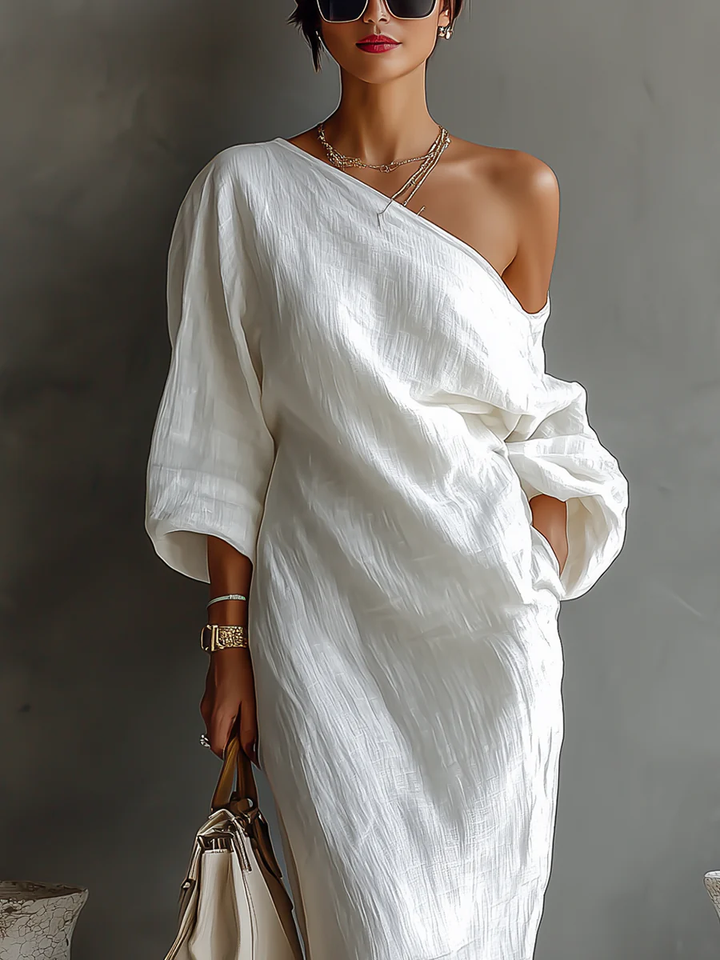 Elise™ | Vestido Maxi Elegante de Um Ombro em Branco
