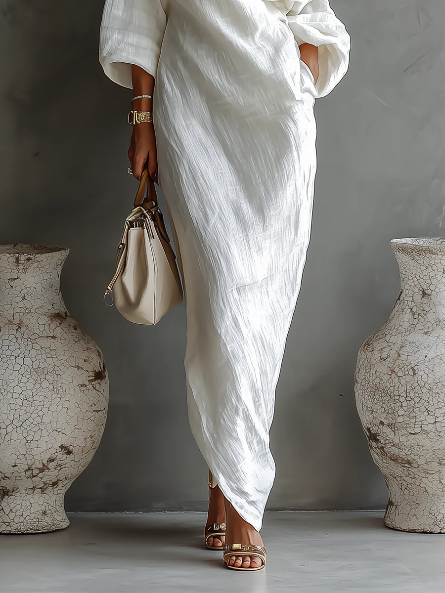 Elise™ | Vestido Maxi Elegante de Um Ombro em Branco
