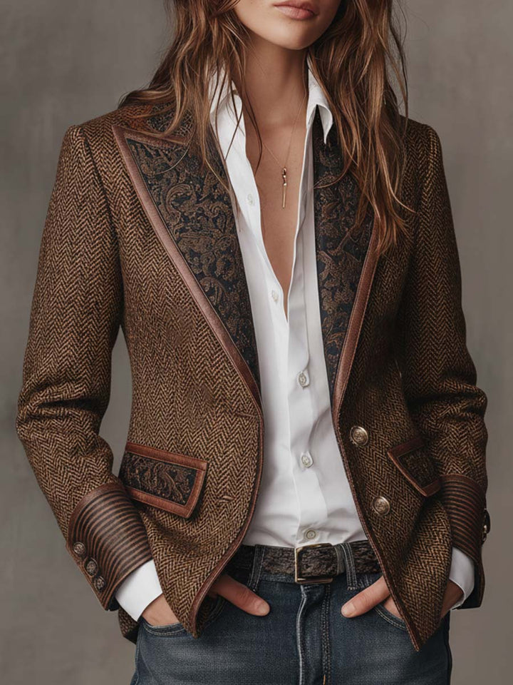 Blazer Feminino com Painel Estampado em Chevron
