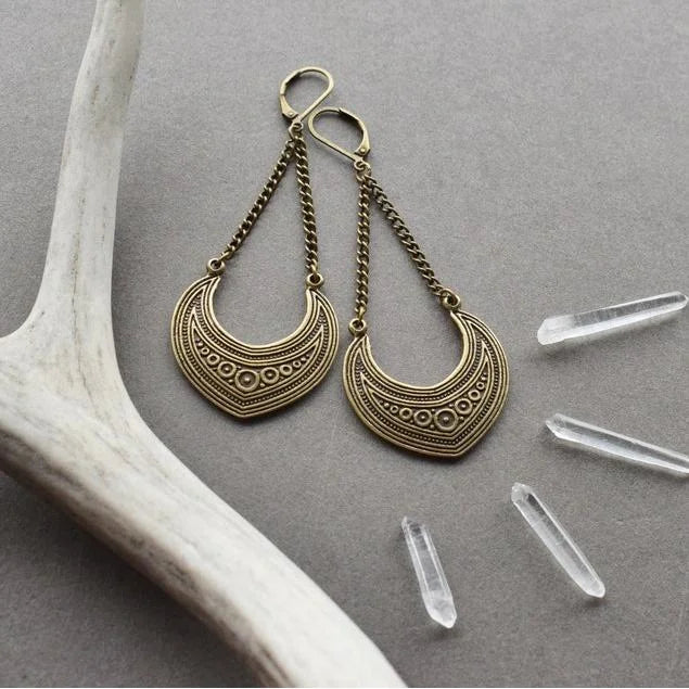 Brincos tribais vintage estilo boho semicírculo de bronze