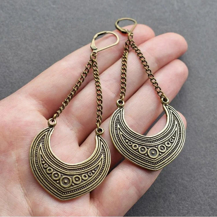 Brincos tribais vintage estilo boho semicírculo de bronze