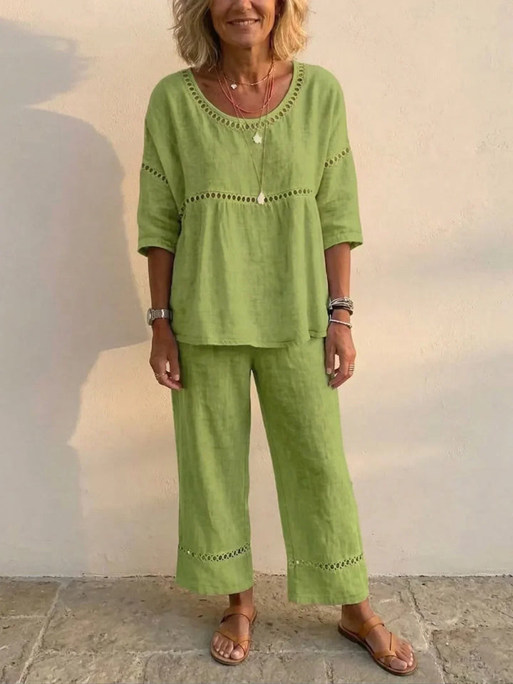 Marielle | Conjunto de Linho Macio em Duas Peças com Detalhe em Renda