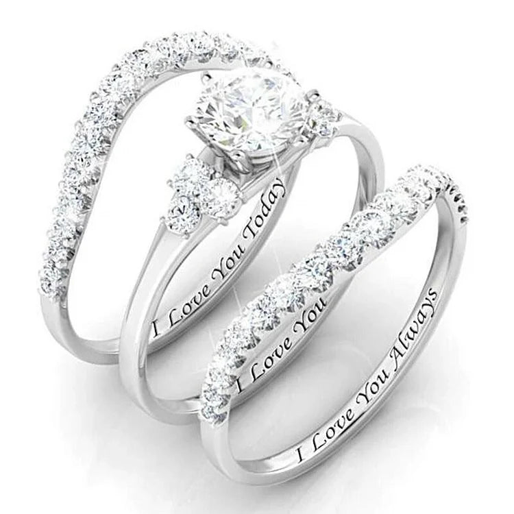 Conjunto de três anéis luxuosos com micro incrustações de luz