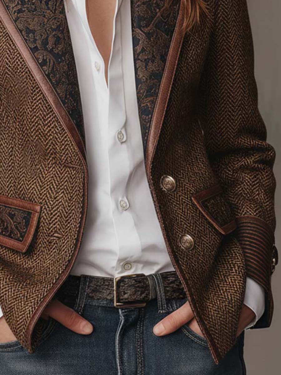 Blazer Feminino com Painel Estampado em Chevron