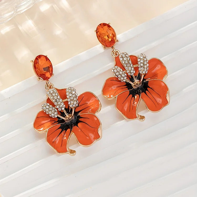 Brincos de strass com flores vintage