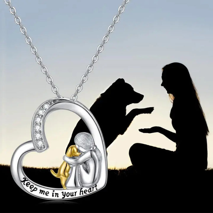 Colar de Prata Esterlina 925 – Pingente de Coração e Cachorro com Zircônia