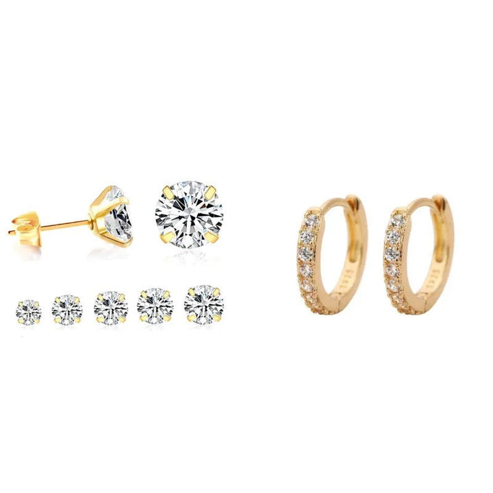 Conjunto de Brincos Dara com Pedras Brilhantes | Dourado
