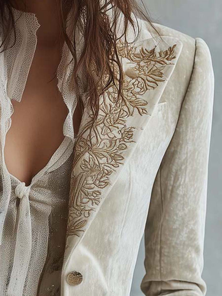 Blazer Tailored Bordado em Marfim para Mulheres