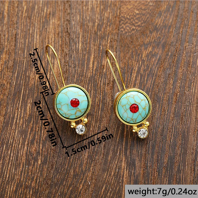Brincos vintage com pingente redondo de turquesa