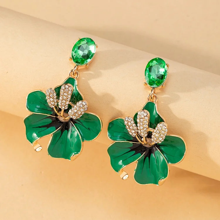 Brincos de strass com flores vintage