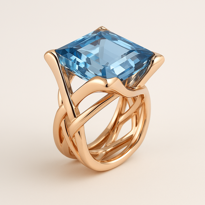 Anel Vintage Rosa Ouro com Zircônia Azul