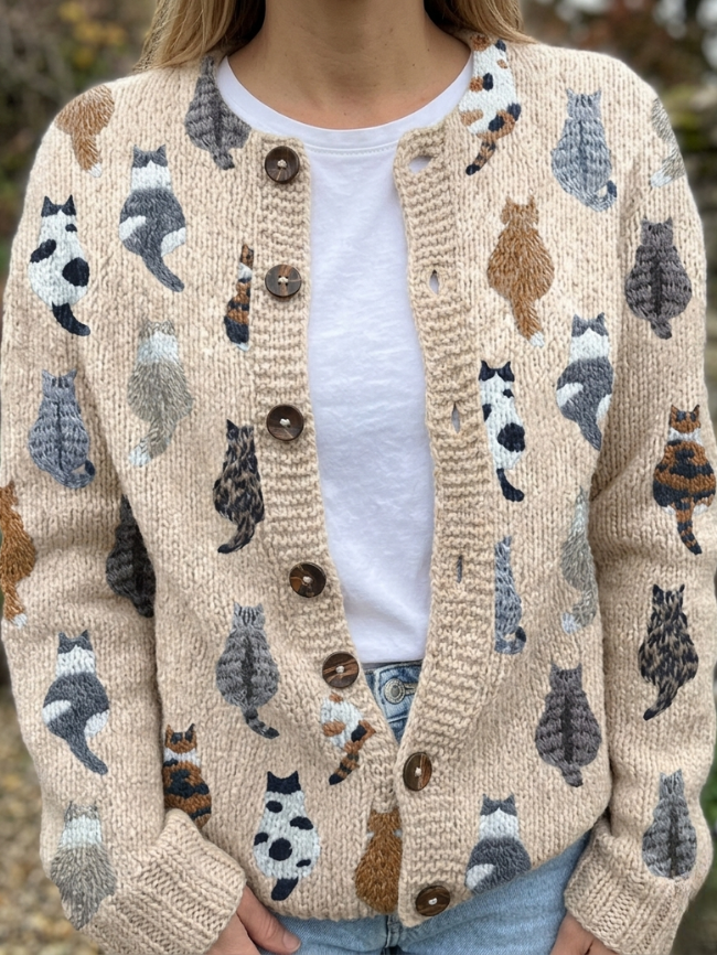 Charlotte™ | Cardigan Estampado de Gato Aconchegante