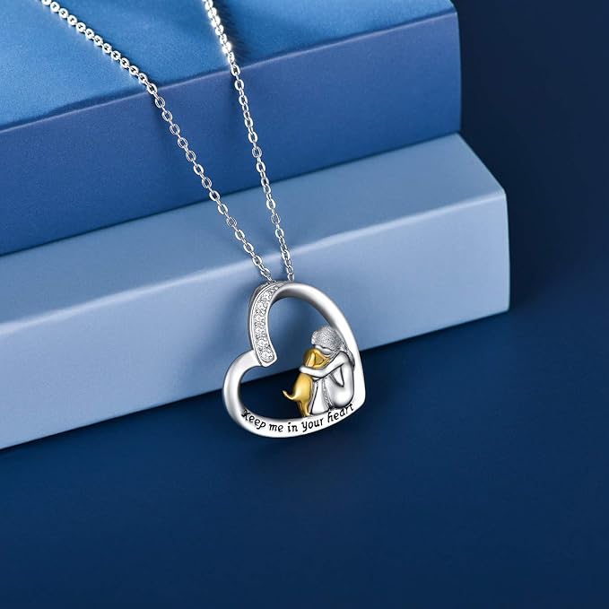 Colar de Prata Esterlina 925 – Pingente de Coração e Cachorro com Zircônia