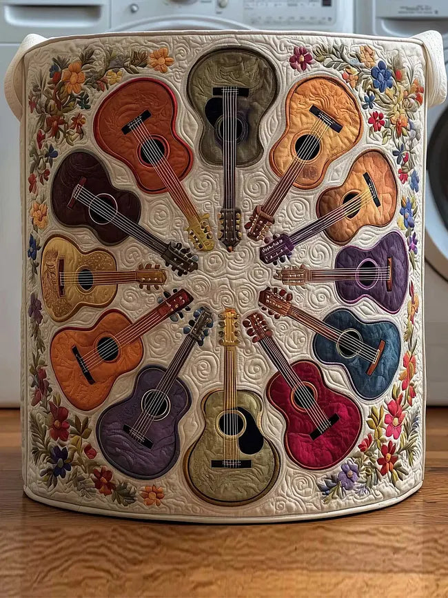 Cesta de Roupa em Formato de Círculo de Guitarra