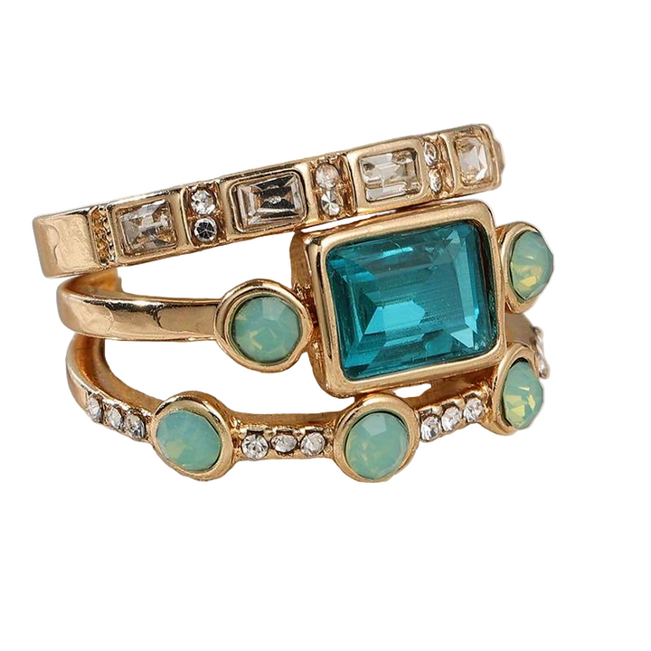 Conjunto de anéis vintage em zircônio azul