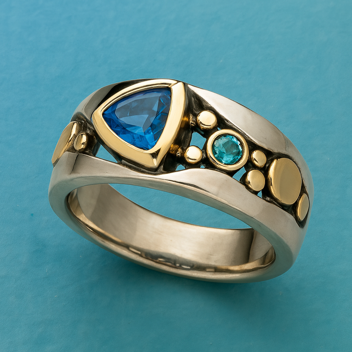 Anel de Cristal Azul Vintage