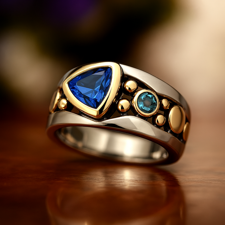 Anel de Cristal Azul Vintage