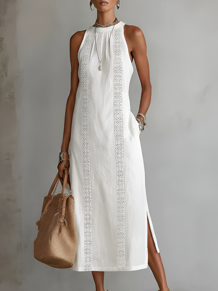 Jimena | Vestido Midi de Linho com Gola Mao