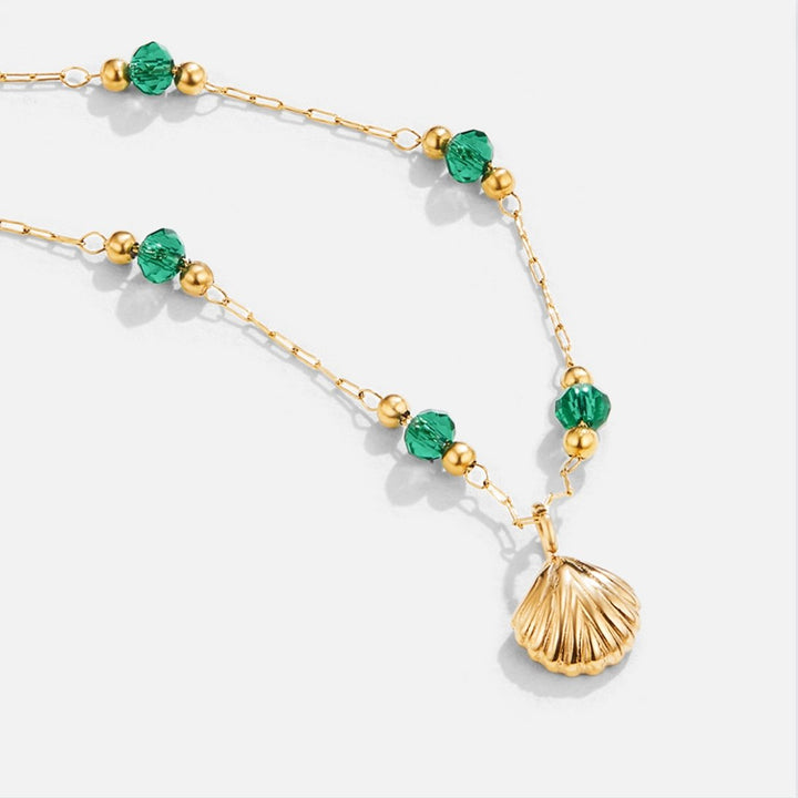 Colar Nerissa com Concha Dourada e Pérola Verde