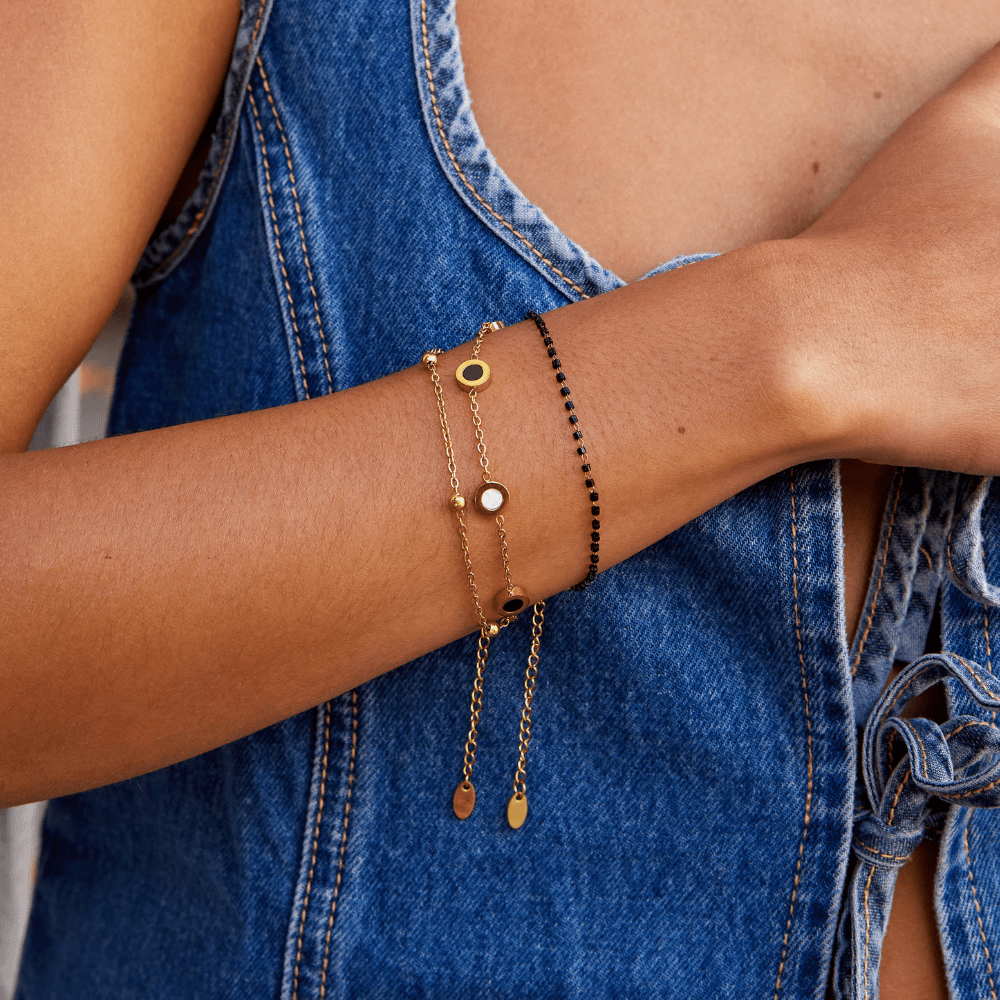 Pulseira de Ônix e Pedra Branca