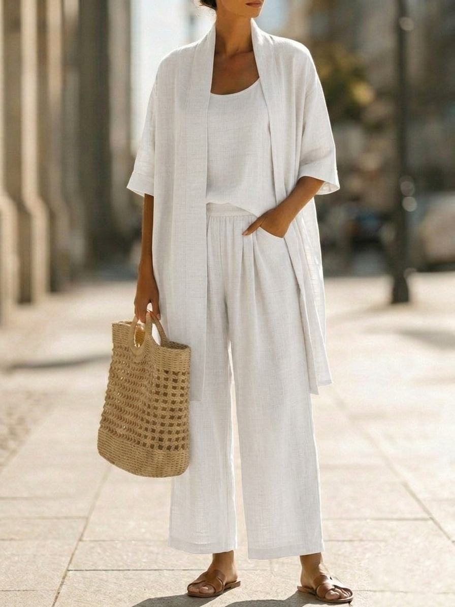 Elena | Conjunto Minimalista de Algodão e Linho em Três Peças