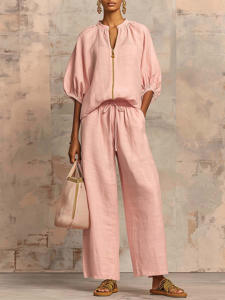Leonie | Conjunto Elegante de Algodão e Linho em Duas Peças