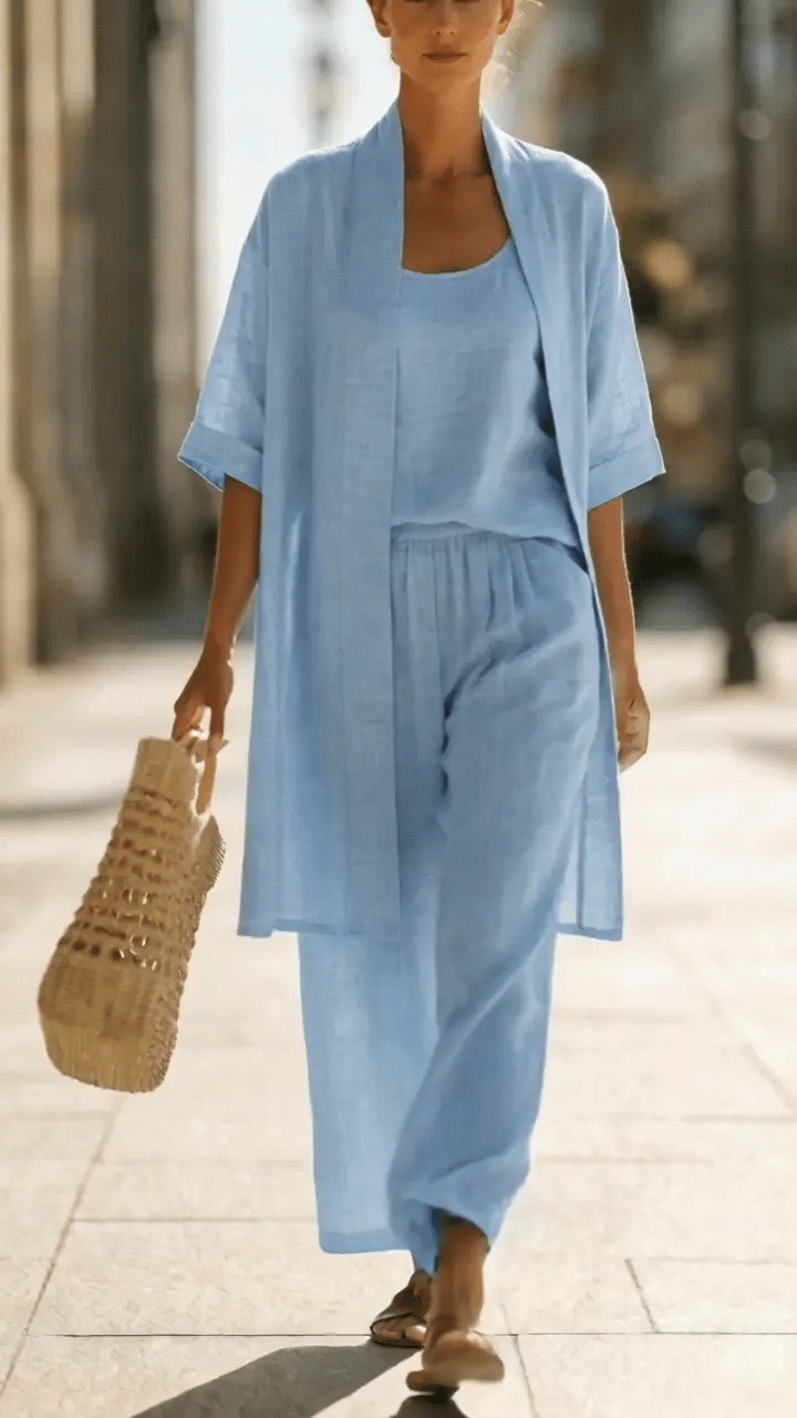 Elena | Conjunto Minimalista de Algodão e Linho em Três Peças