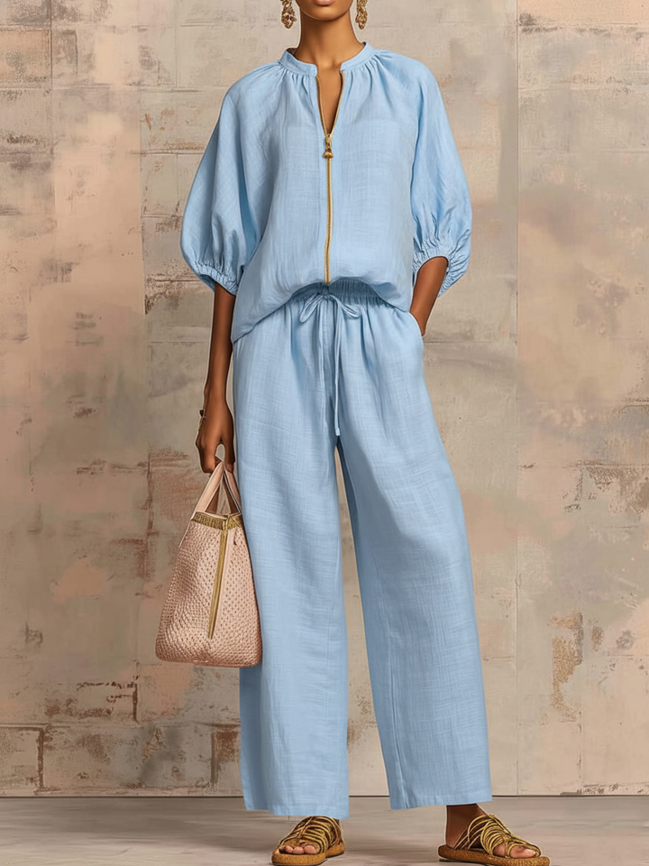 Leonie | Conjunto Elegante de Algodão e Linho em Duas Peças
