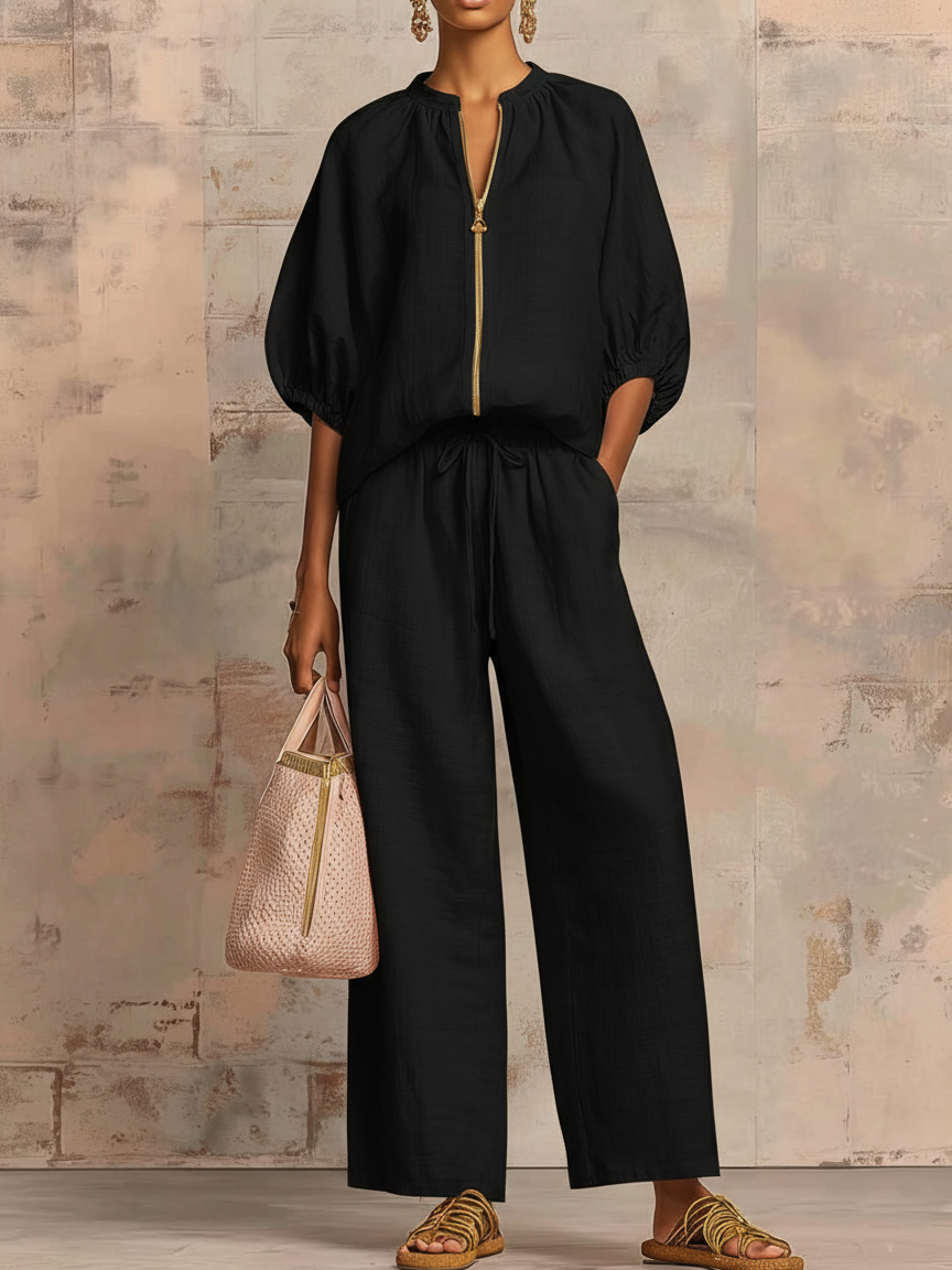 Leonie | Conjunto Elegante de Algodão e Linho em Duas Peças