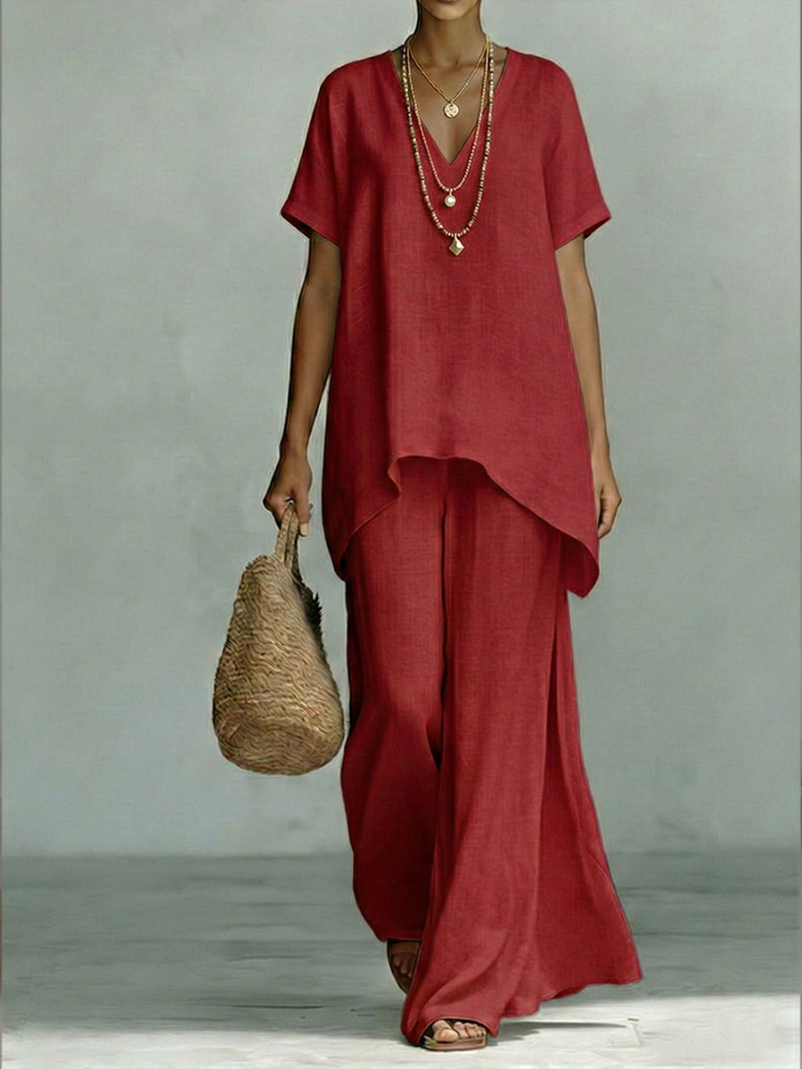 Elenia | Conjunto Elegante de Linho e Algodão em Duas Peças