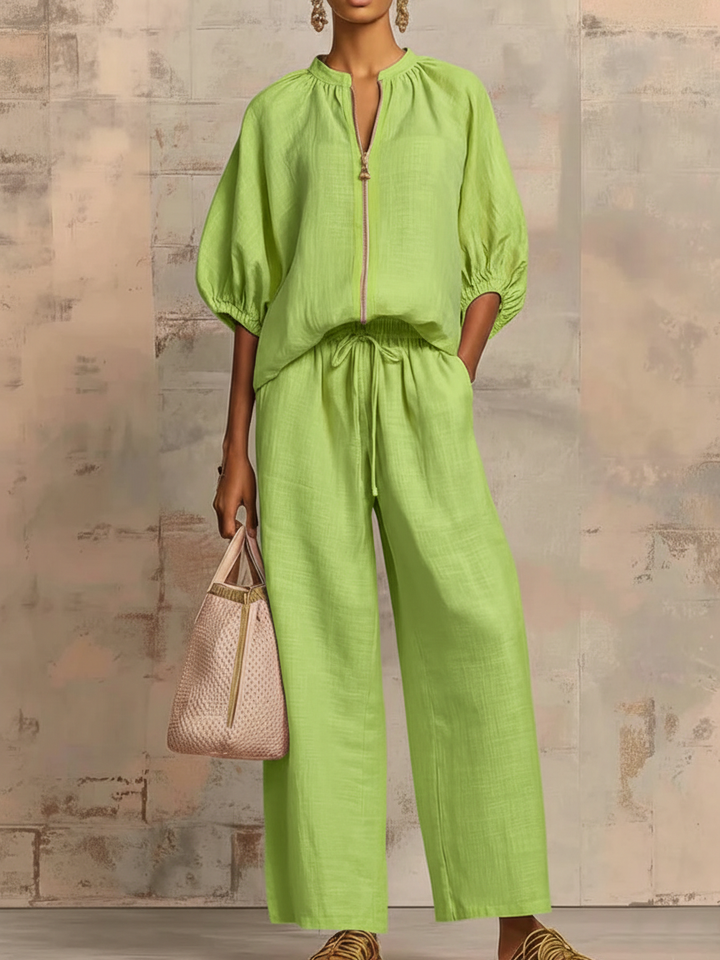 Leonie | Conjunto Elegante de Algodão e Linho em Duas Peças