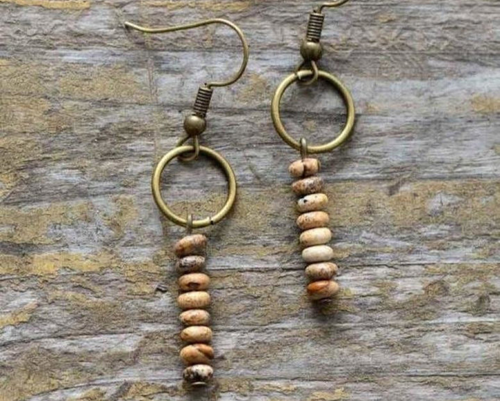 Brincos Étnicos de Jasper Natural com Estilo Vintage